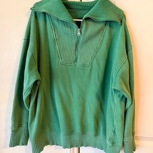 Aerie Women’s Quarter Zip Up Sweater in Green